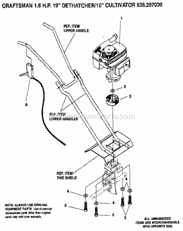 Page A Diagram and Parts List for 536297030  Craftsman Tiller