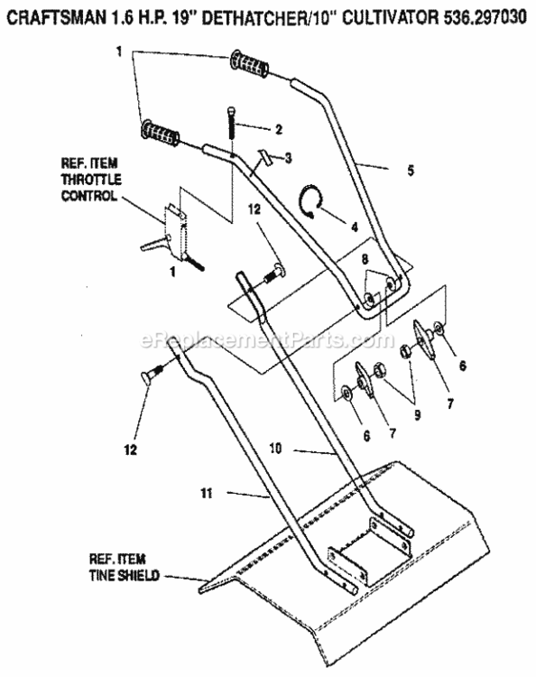 Page E Diagram and Parts List for 536297030  Craftsman Tiller