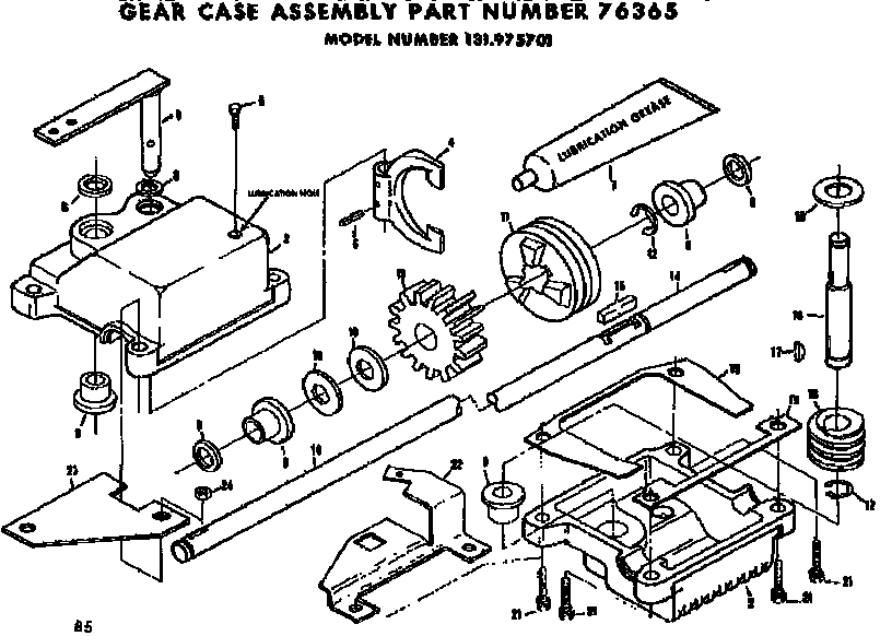Gear Case Diagram and Parts List for 131975701  Craftsman Lawn Mower