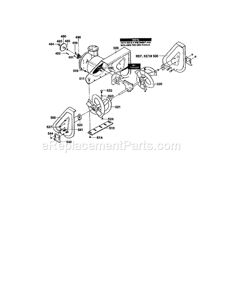 Auger Housing Assembly Diagram and Parts List for 536881110  Craftsman Snow Blower