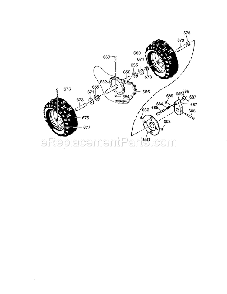 Wheel Asssembly Diagram and Parts List for 536881110  Craftsman Snow Blower