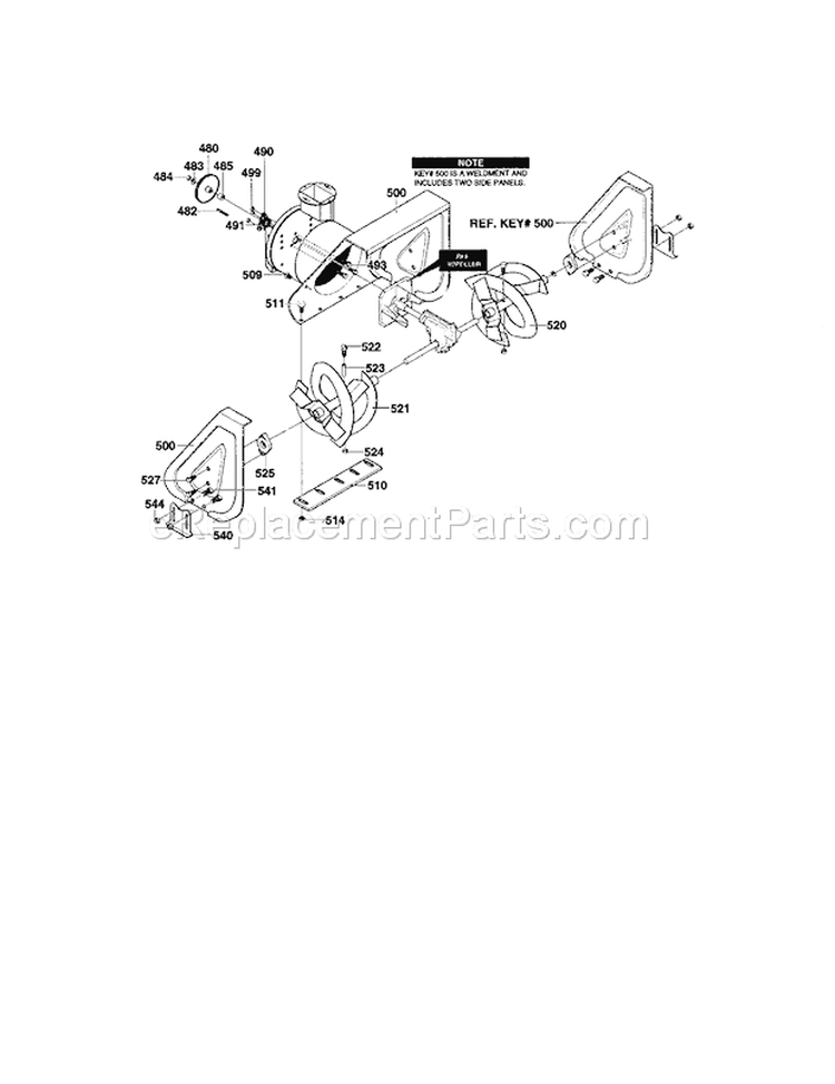 Auger Housing Assembly Diagram and Parts List for 536881111  Craftsman Snow Blower