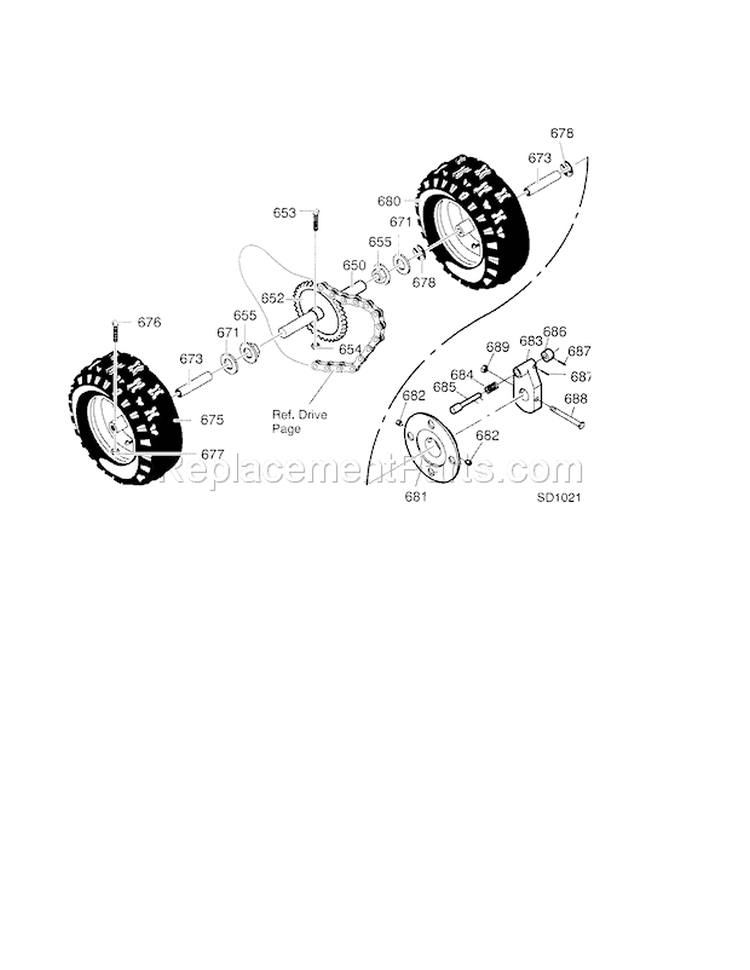 30" 11Hp Wheel Diagram and Parts List for 536881112  Craftsman Snow Blower