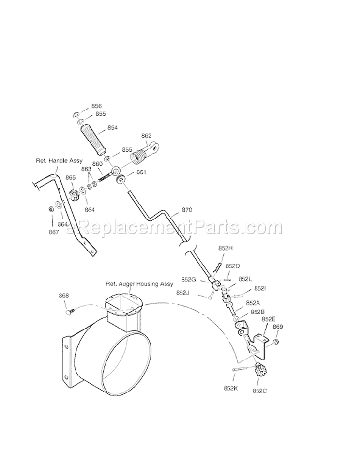 30" 11Hp Chute Rod Diagram and Parts List for 536881112  Craftsman Snow Blower