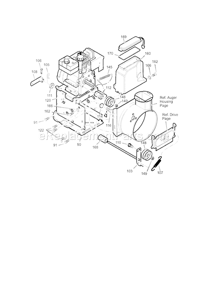 Frame Diagram and Parts List for 536881113  Craftsman Snow Blower