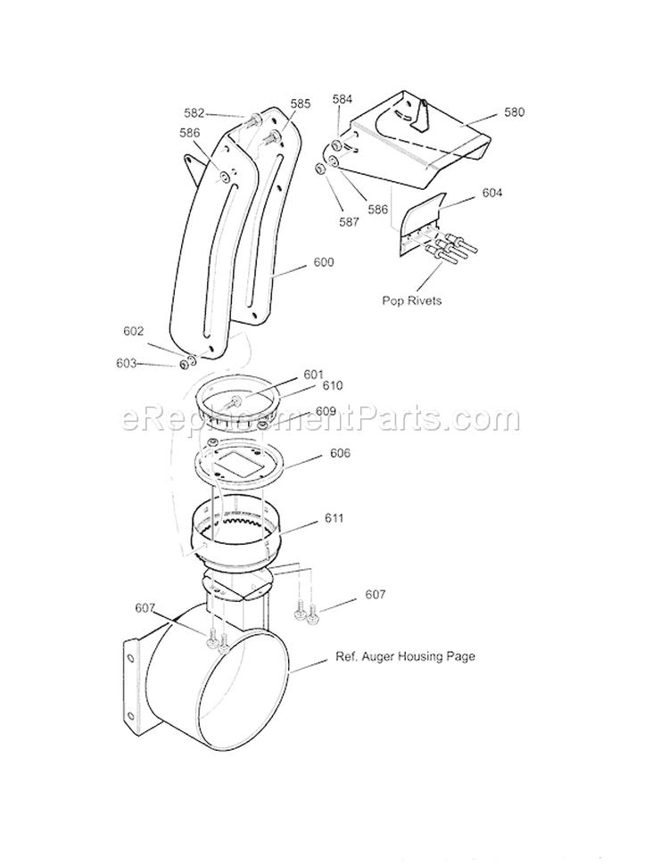 Discharge Chute Diagram and Parts List for 536881113  Craftsman Snow Blower