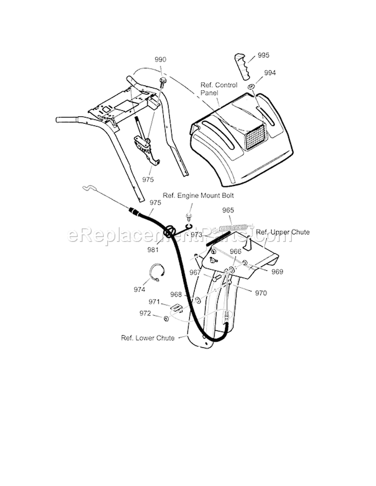 Remote Chute Control Diagram and Parts List for 536881113  Craftsman Snow Blower