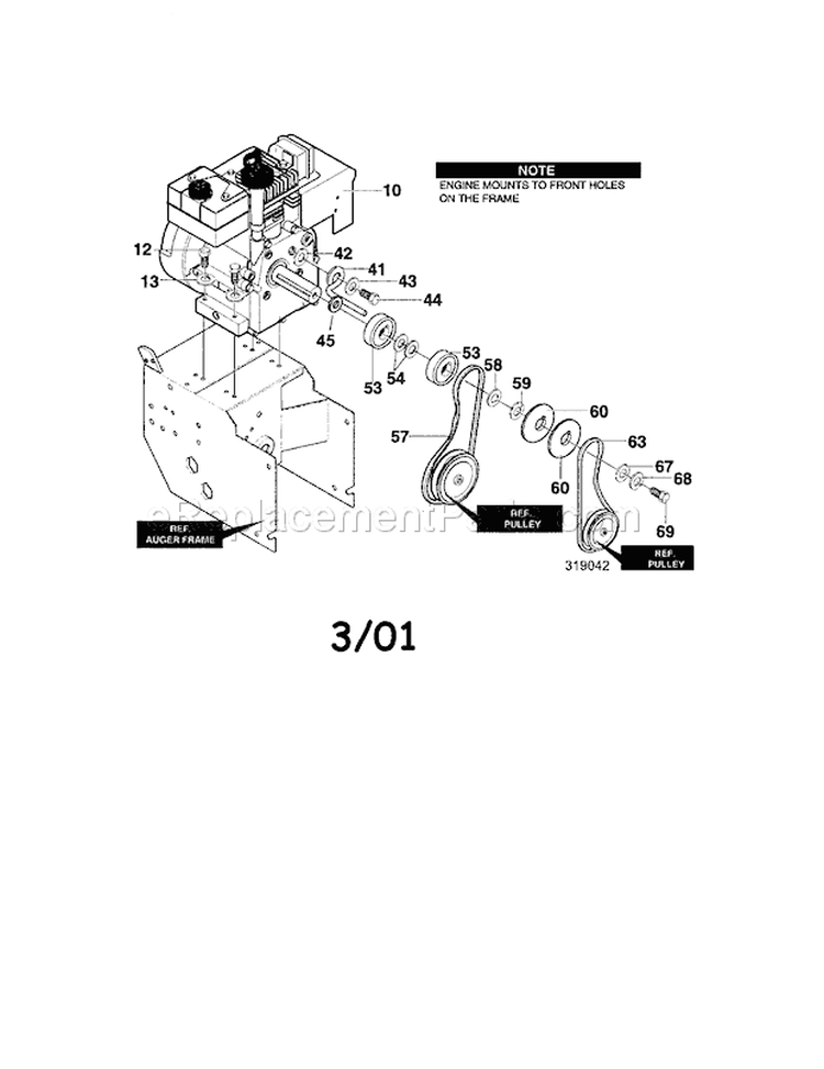 Frame Assembly Diagram and Parts List for 536881121  Craftsman Snow Blower