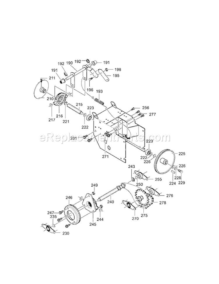 Drive Components Diagram and Parts List for 536881121  Craftsman Snow Blower