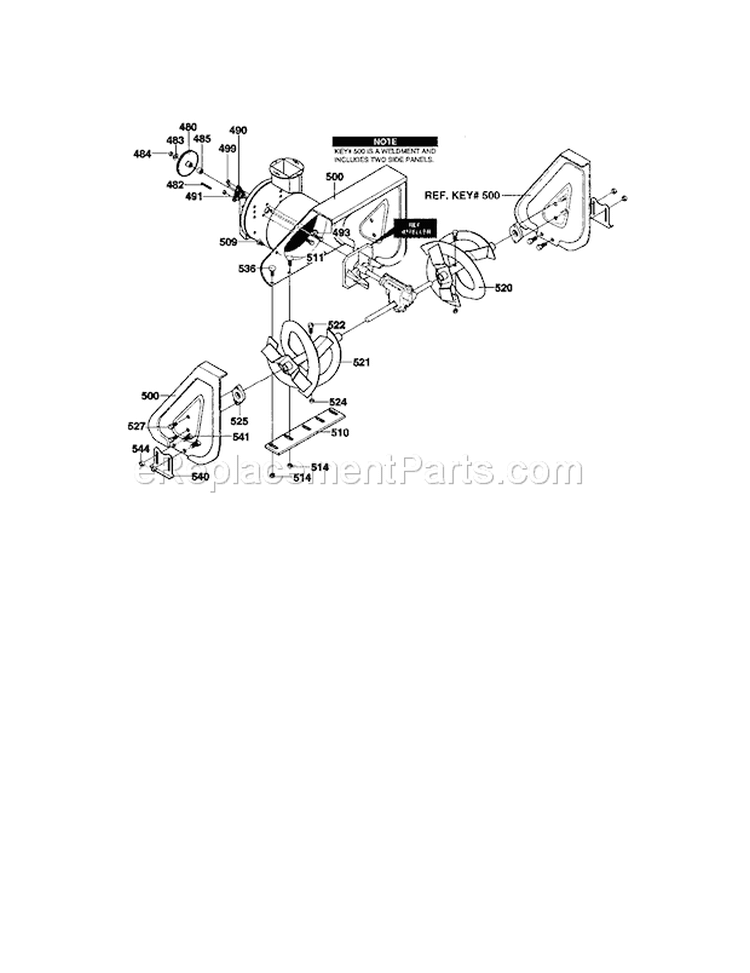 Auger Housing Assembly Diagram and Parts List for 536881121  Craftsman Snow Blower