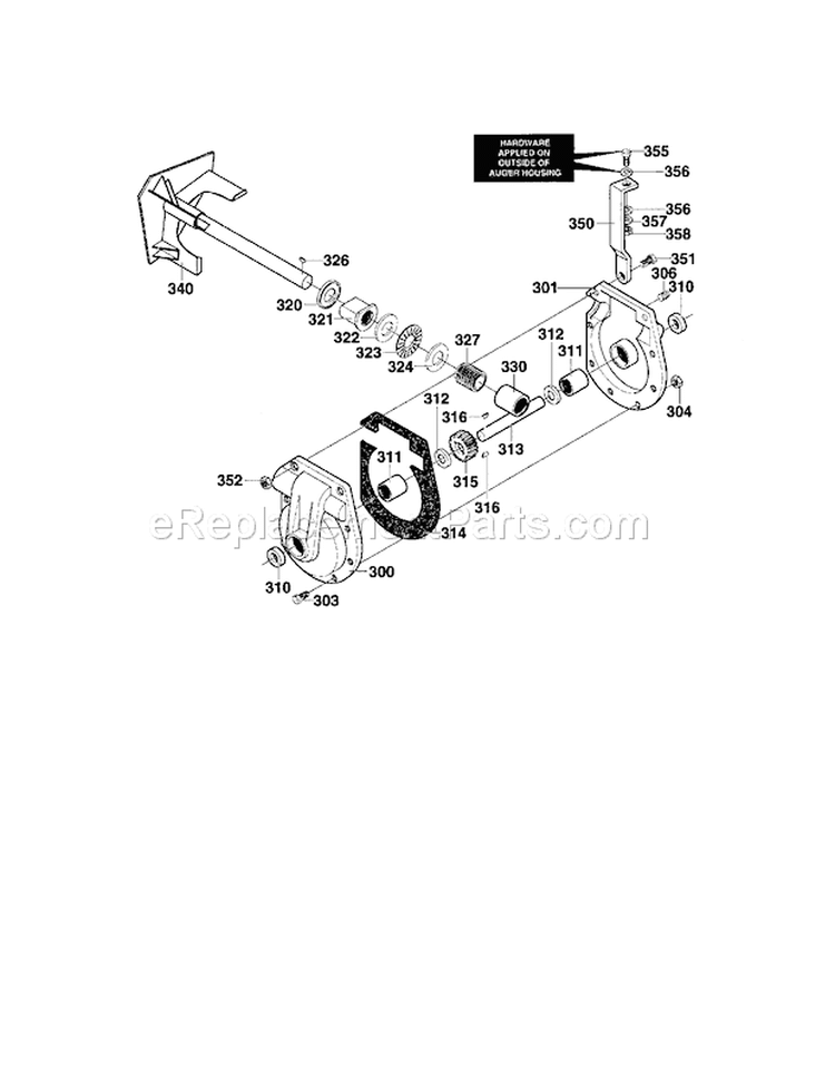 Gear Case Assembly Diagram and Parts List for 536881121  Craftsman Snow Blower