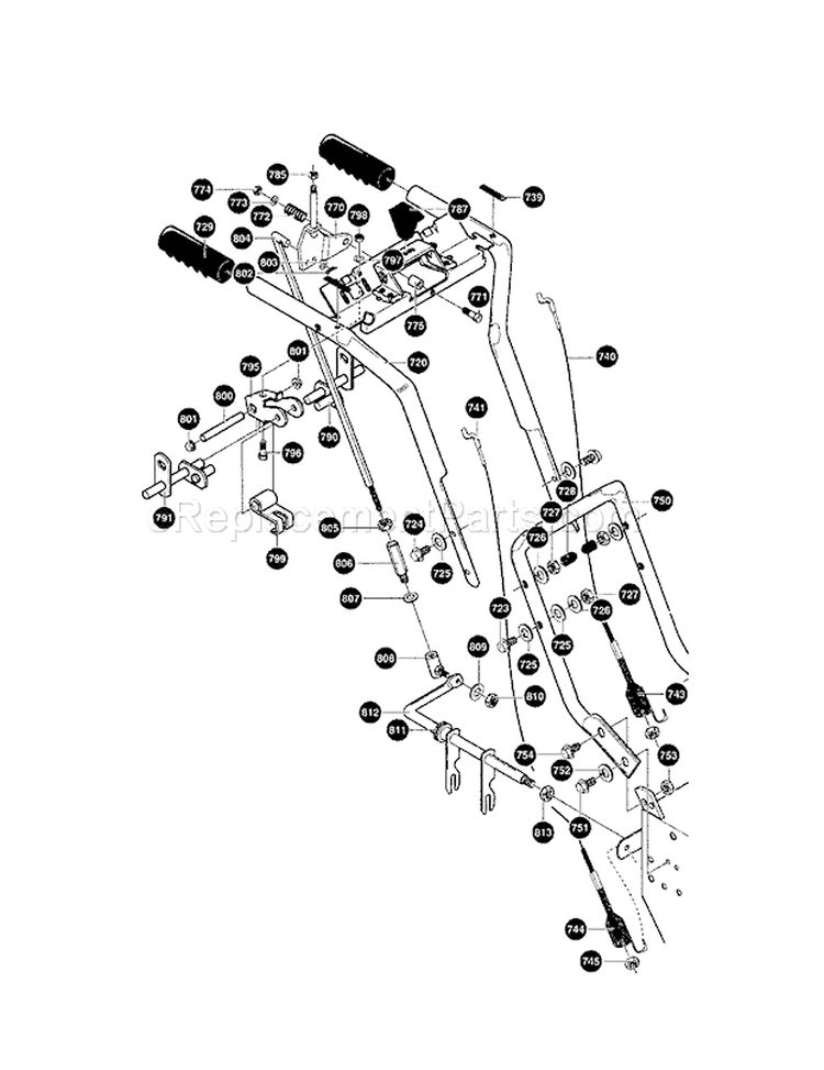 Handle Assembly Diagram and Parts List for 536881121  Craftsman Snow Blower