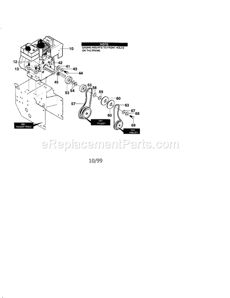 Engine Pulley Diagram and Parts List for 536881130  Craftsman Snow Blower