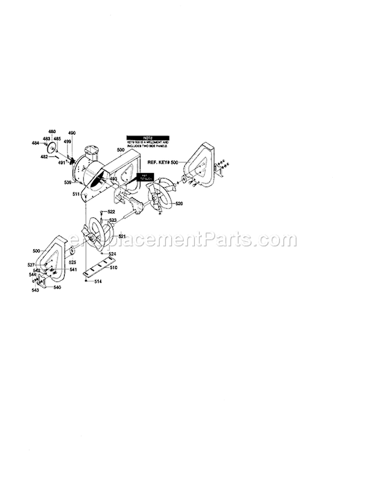Auger Housing Assembly Diagram and Parts List for 536881130  Craftsman Snow Blower