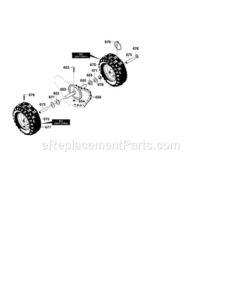 Wheel Assembly Diagram and Parts List for 536881130  Craftsman Snow Blower