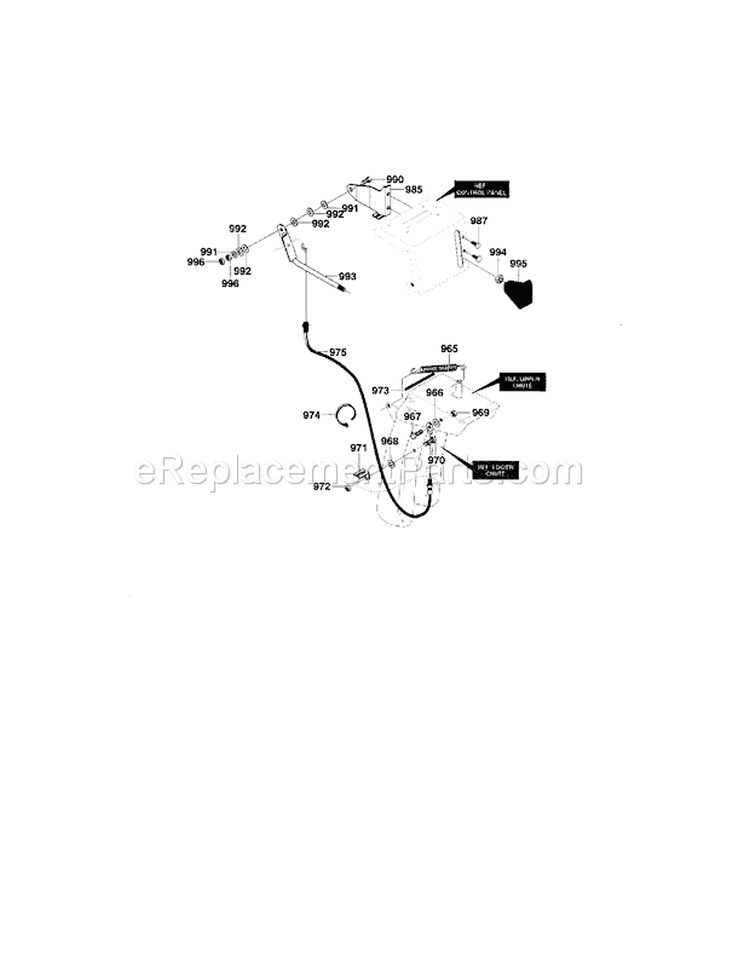 Remote Chute Assembly Diagram and Parts List for 536881230  Craftsman Snow Blower