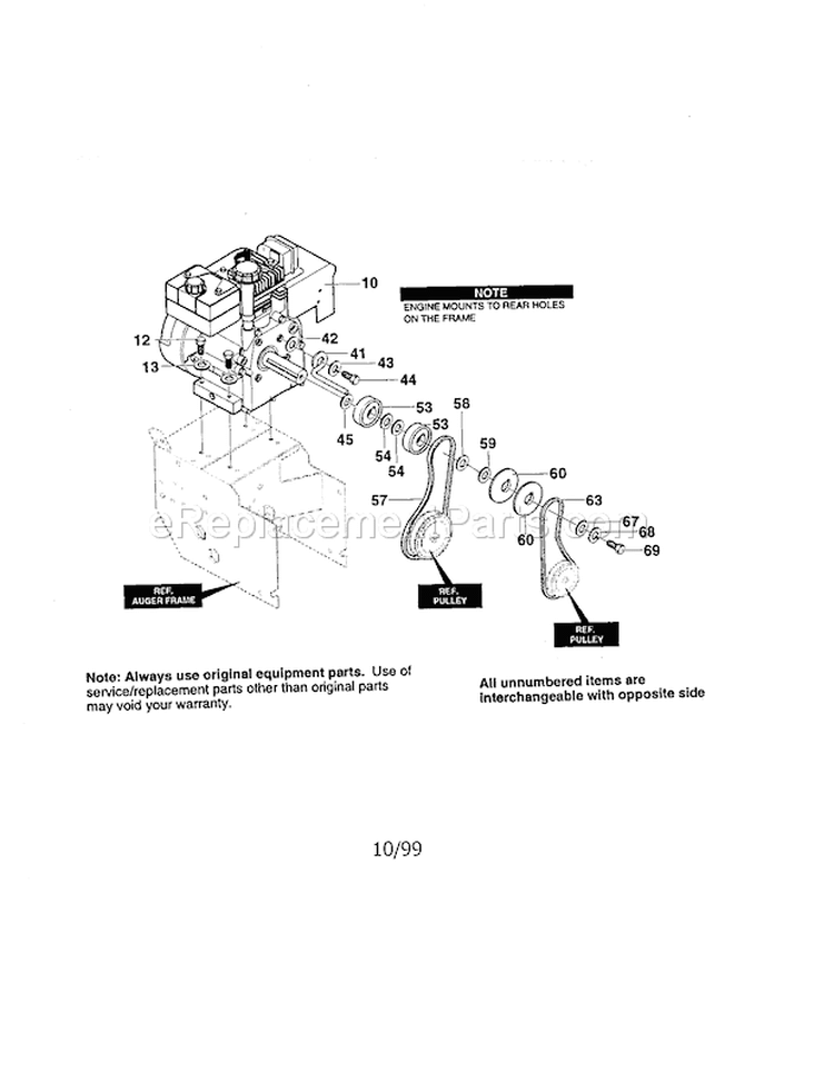 Engine Asembly Diagram and Parts List for 536881230  Craftsman Snow Blower