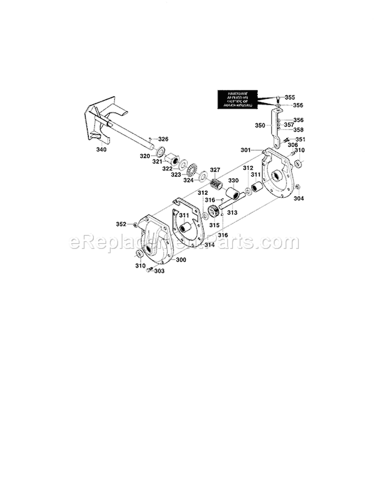 Gear Case Assembly Diagram and Parts List for 536881230  Craftsman Snow Blower