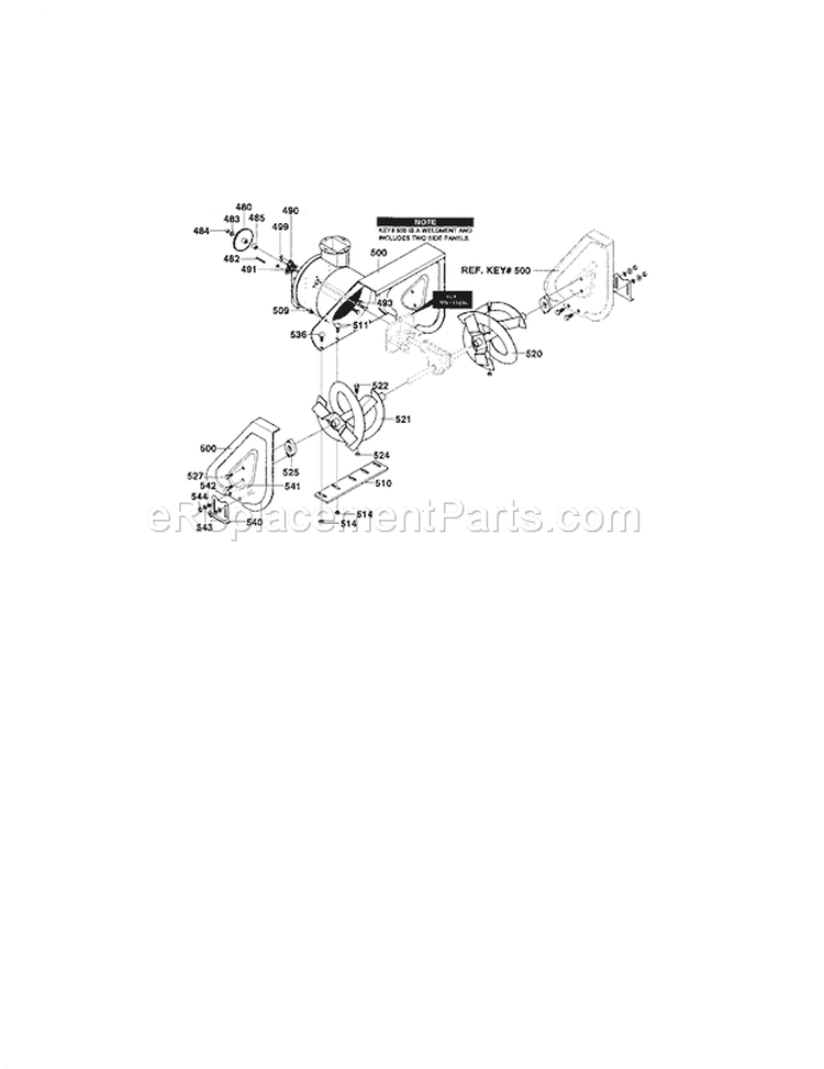 Auger Housing Assembly Diagram and Parts List for 536881230  Craftsman Snow Blower