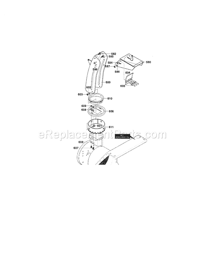 Discharge Chute Assembly Diagram and Parts List for 536881230  Craftsman Snow Blower