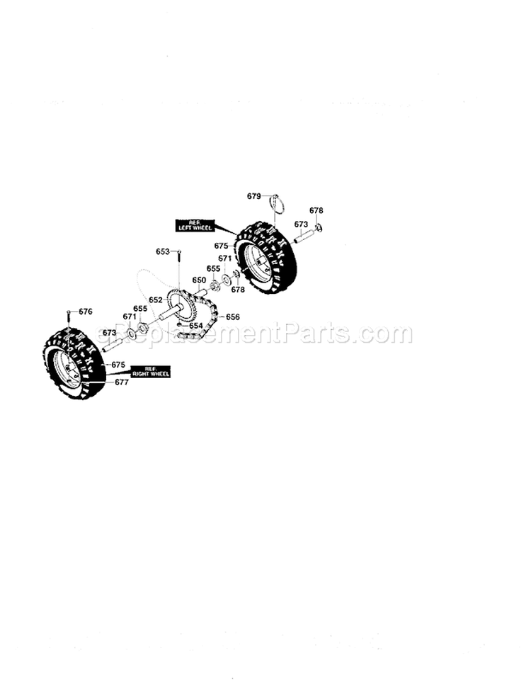 Wheel Assembly Diagram and Parts List for 536881230  Craftsman Snow Blower