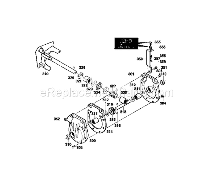 Gear Case Assembly Diagram and Parts List for 536881260  Craftsman Snow Blower