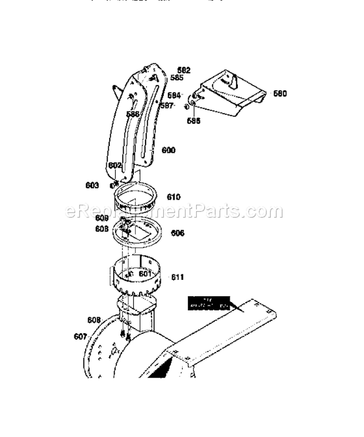 Discharge Chute Assembly Diagram and Parts List for 536881260  Craftsman Snow Blower