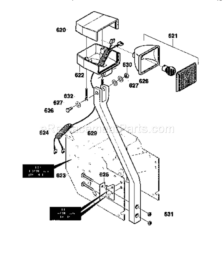 Headlight Assembly Diagram and Parts List for 536881260  Craftsman Snow Blower