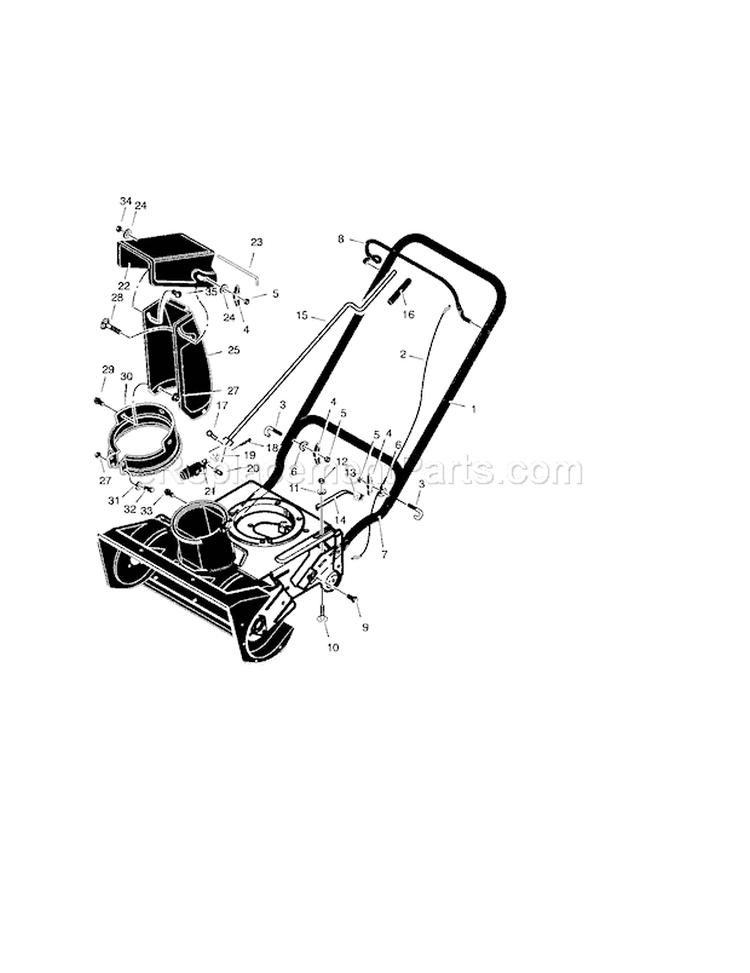 Handle & Discharge Diagram and Parts List for 536881410  Craftsman Snow Blower