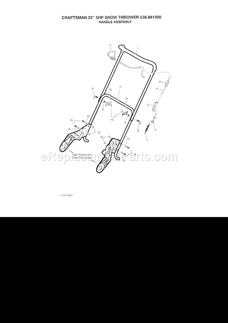 Handle Assembly Diagram and Parts List for 536881500  Craftsman Snow Blower