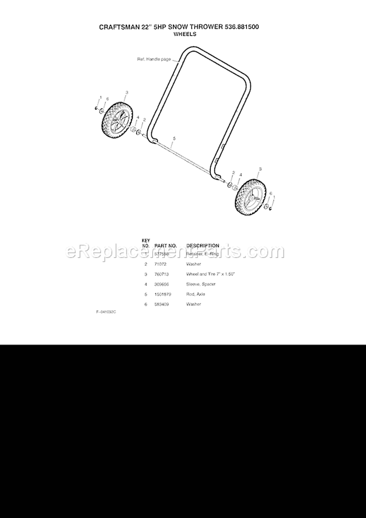 Wheels Diagram and Parts List for 536881500  Craftsman Snow Blower