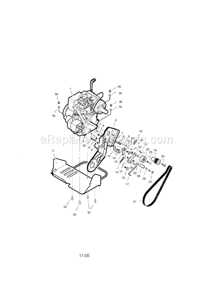 Engine Drive Assembly Diagram and Parts List for 536881501  Craftsman Snow Blower