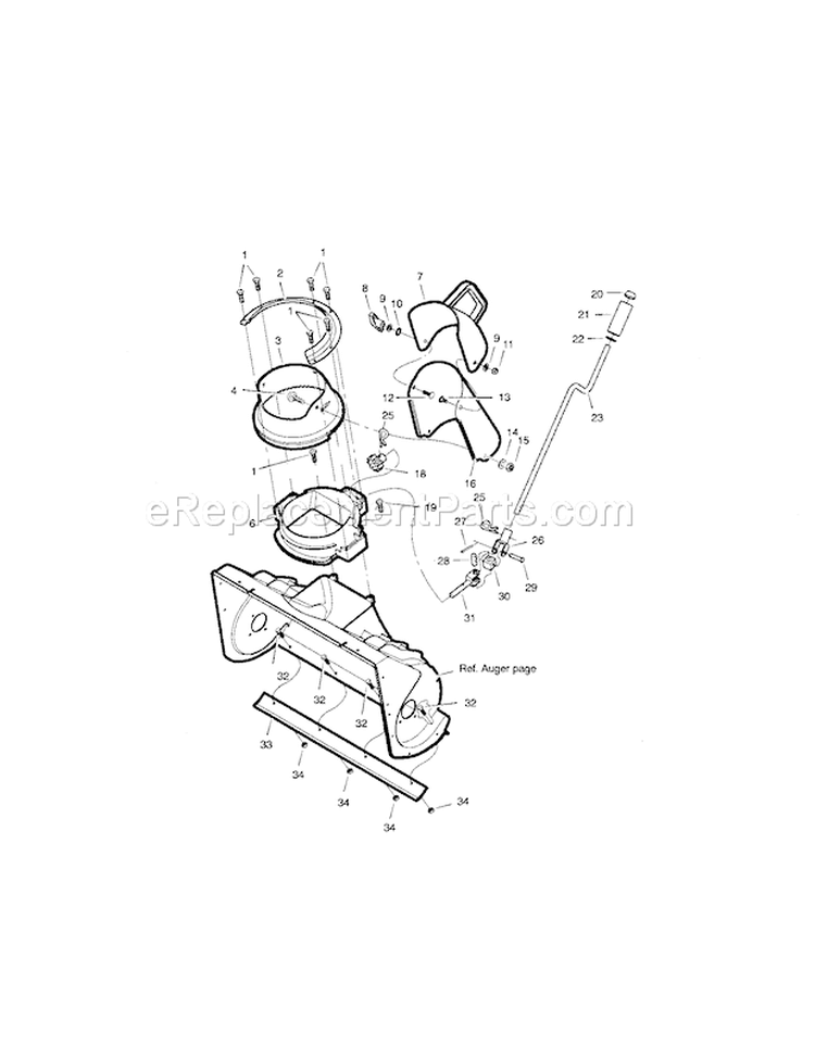 Chute Assembly Diagram and Parts List for 536881501  Craftsman Snow Blower