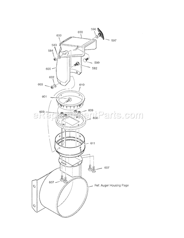 Discharge Chute Diagram and Parts List for 536881651  Craftsman Snow Blower