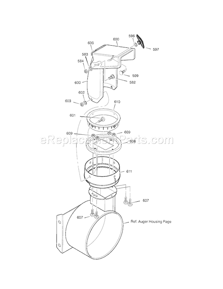Discharge Chute Diagram and Parts List for 536881750  Craftsman Snow Blower