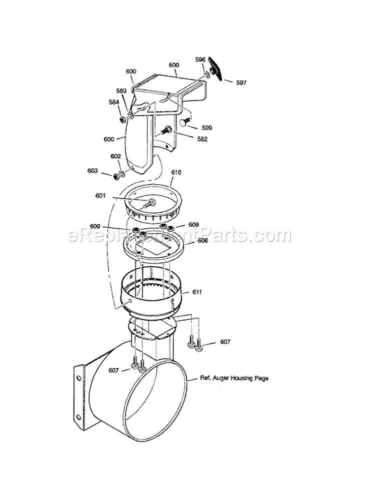Discharge Chute Diagram and Parts List for 536881851  Craftsman Snow Blower