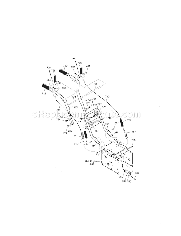 Handle Assembly Diagram and Parts List for 536881950  Craftsman Snow Blower