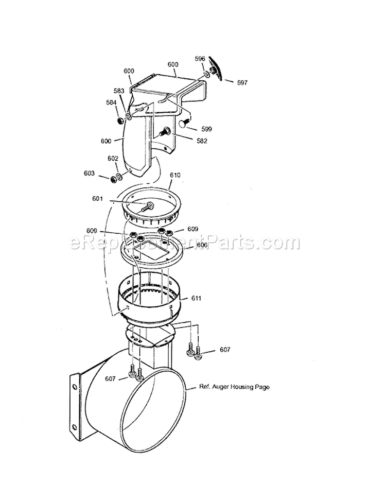 Discharge Chute Diagram and Parts List for 536881951  Craftsman Snow Blower