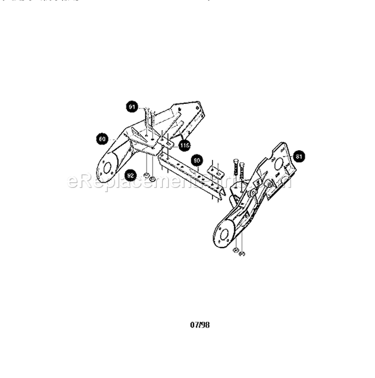 Frame Assembly Diagram and Parts List for 536882090  Craftsman Snow Blower