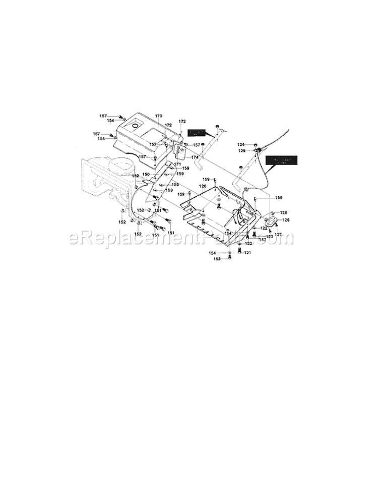 Belt Cover Assembly Diagram and Parts List for 536882091  Craftsman Snow Blower