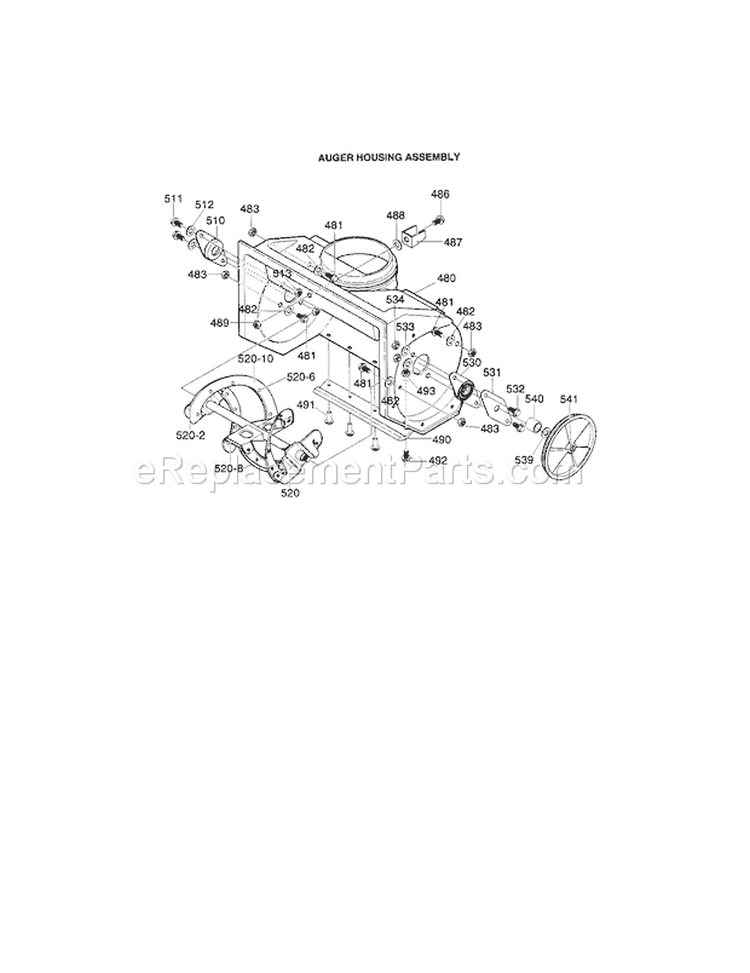 Auger Housing Assembly Diagram and Parts List for 536882091  Craftsman Snow Blower