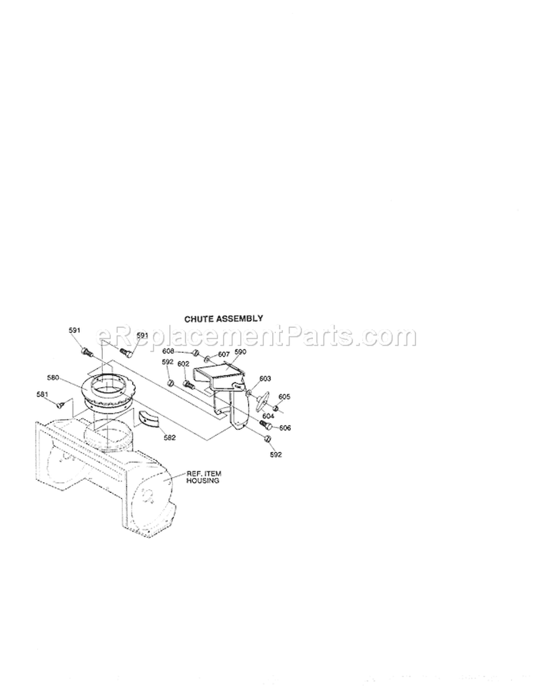 Chute Assembly Diagram and Parts List for 536882091  Craftsman Snow Blower
