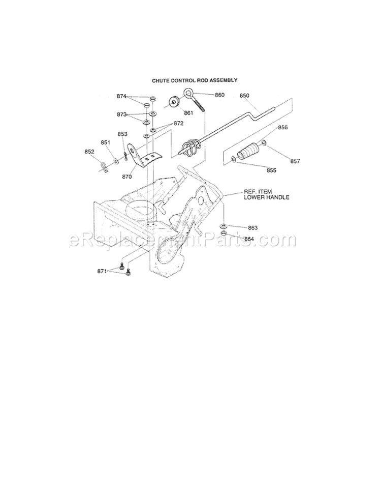 Chute Control Rod Assembly Diagram and Parts List for 536882091  Craftsman Snow Blower
