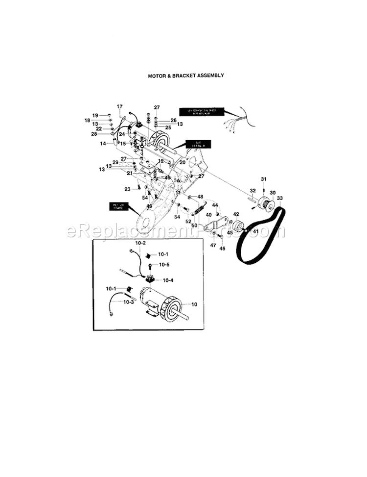 Motor And Bracket Assembly Diagram and Parts List for 536882091  Craftsman Snow Blower