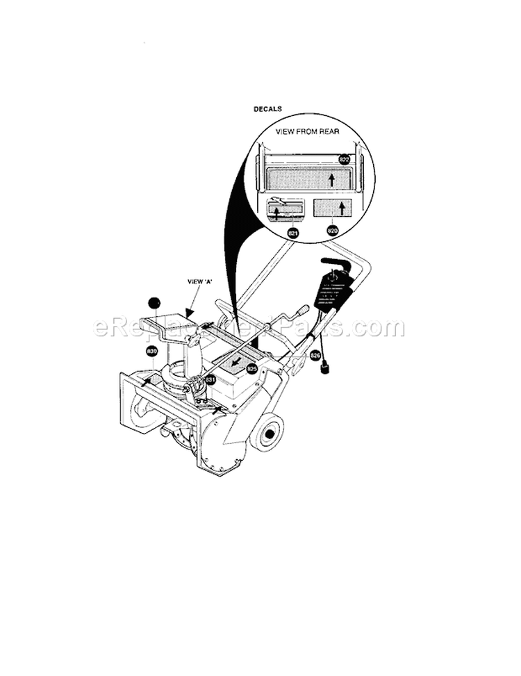 Decals Diagram and Parts List for 536882091  Craftsman Snow Blower