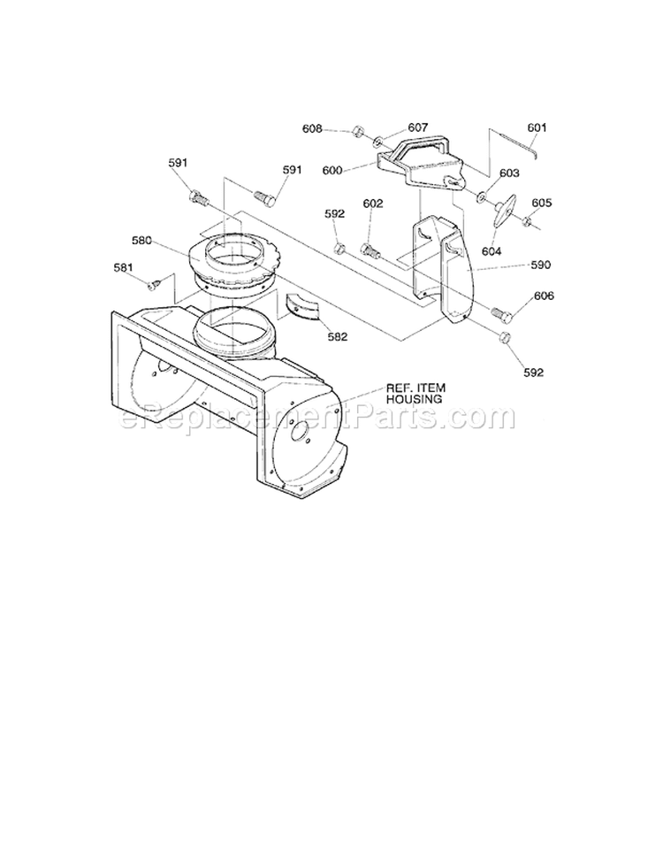 Discharge Chute Assembly Diagram and Parts List for 536882092  Craftsman Snow Blower
