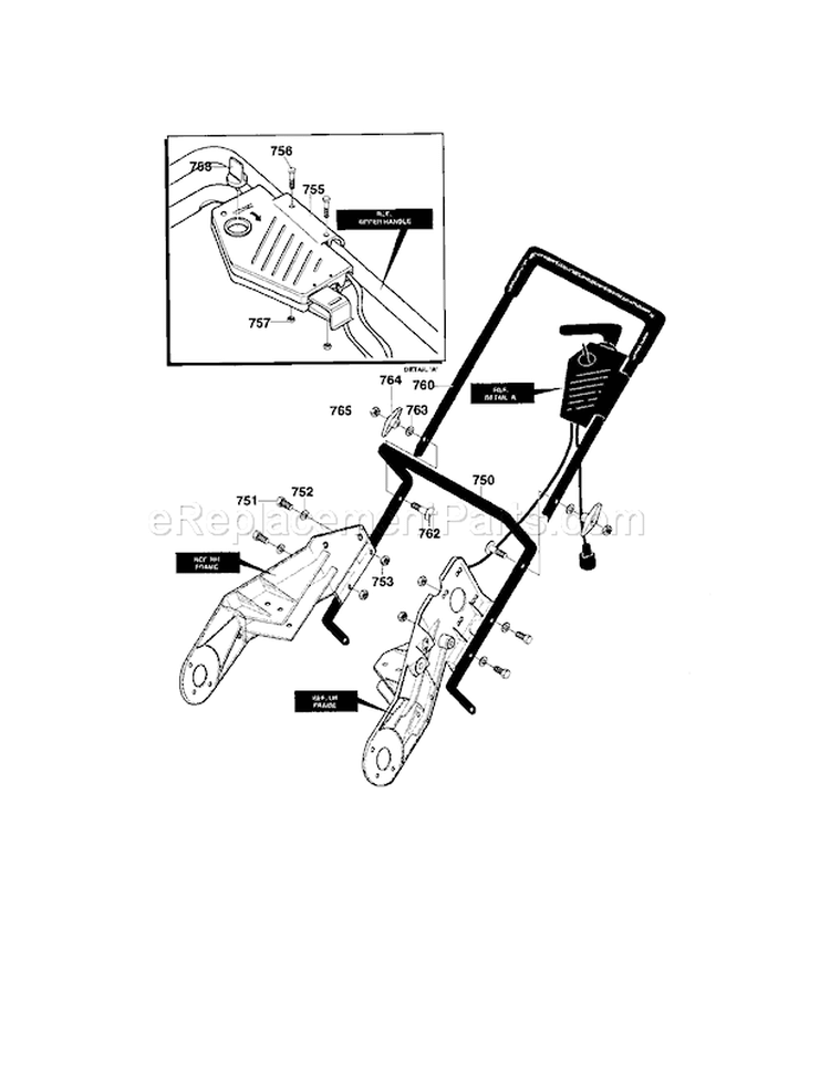 Handle Assembly Diagram and Parts List for 536882092  Craftsman Snow Blower