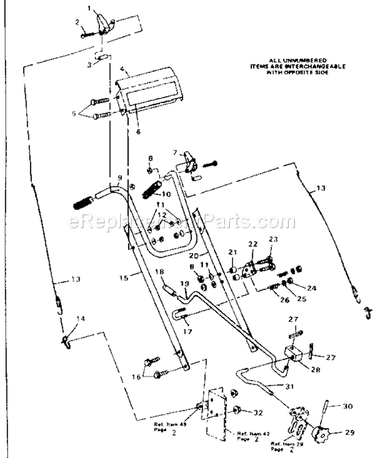 Handle Assembly Diagram and Parts List for 536882502  Craftsman Snow Blower