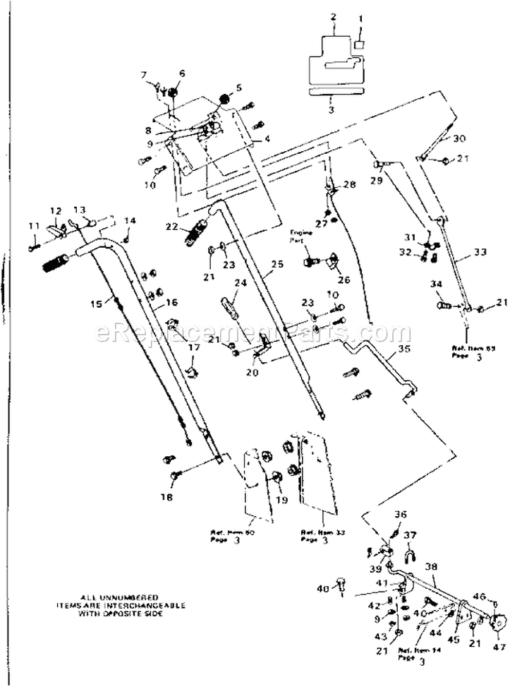 Handle Assembly Diagram and Parts List for 536882601  Craftsman Snow Blower