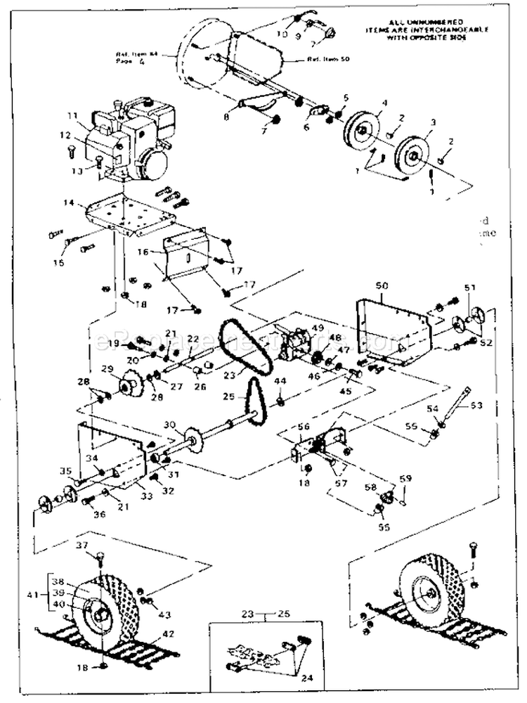 Wheel Assembly Diagram and Parts List for 536882601  Craftsman Snow Blower
